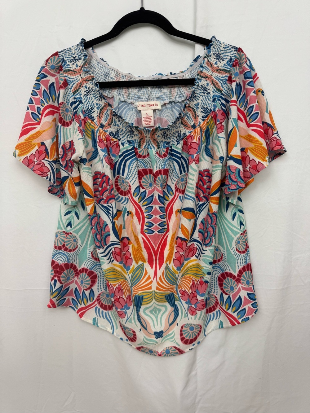 Flying Tomato Floral Multicolor Smocked Neck Blouse